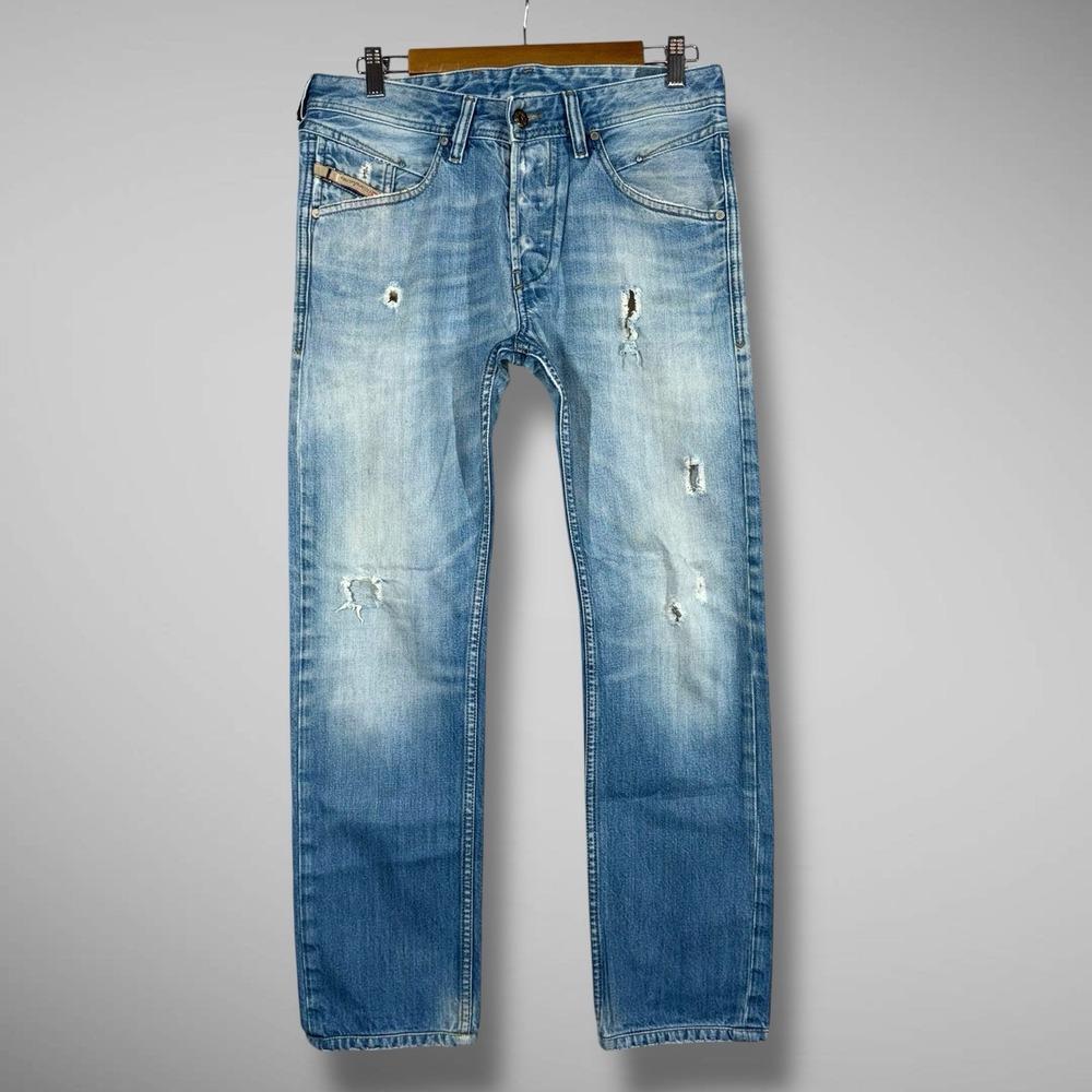 Diesel Jeans Men 29x28 Blue‎ Belther Slim Taper Light Wash Thrashed Rockstar Y2K - Picture 2 of 13